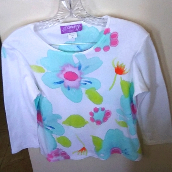 CRAZY FISH ART WEAR LONG SLEEVE FLORAL PATTERN TEE SHIRT, FRONT/BACK,S-MED - Picture 2 of 8